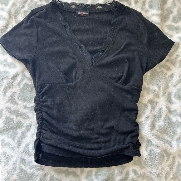 Fashion Magazine Tops - black top with lace neckline